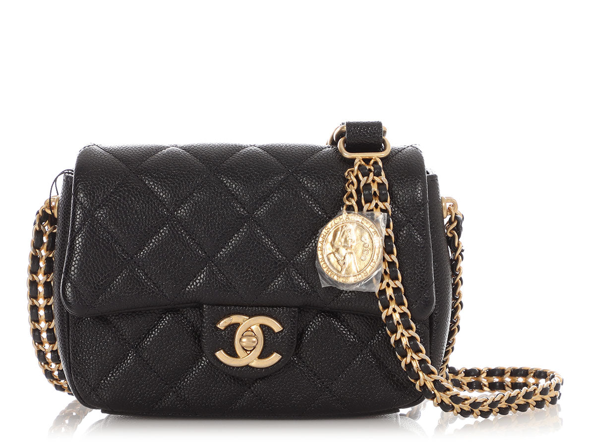 Chanel Mini Black Quilted Caviar MÃ©dallion Flap