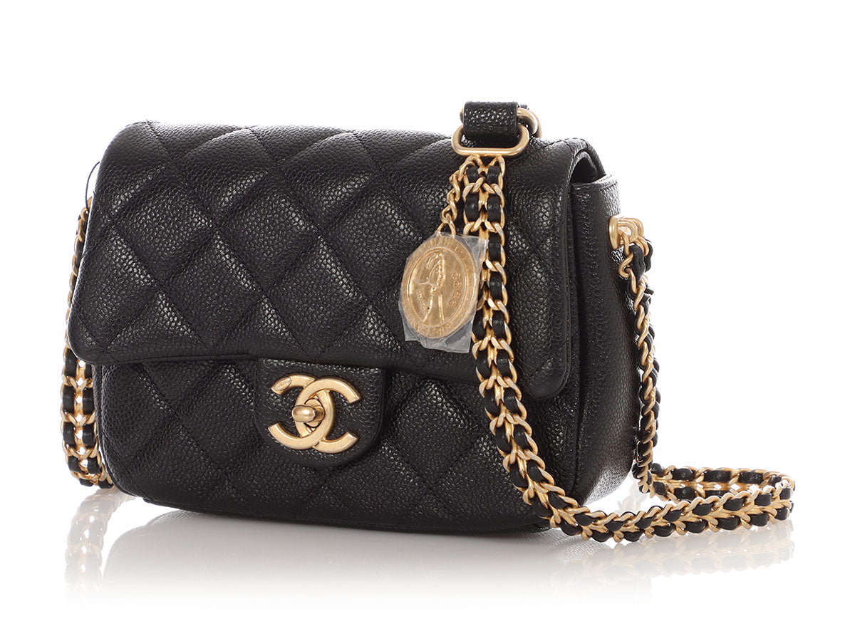 Chanel Mini Black Quilted Caviar MÃ©dallion Flap