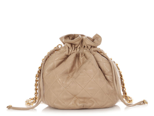 Chanel Small Taupe Quilted Lambskin Bucket Bag