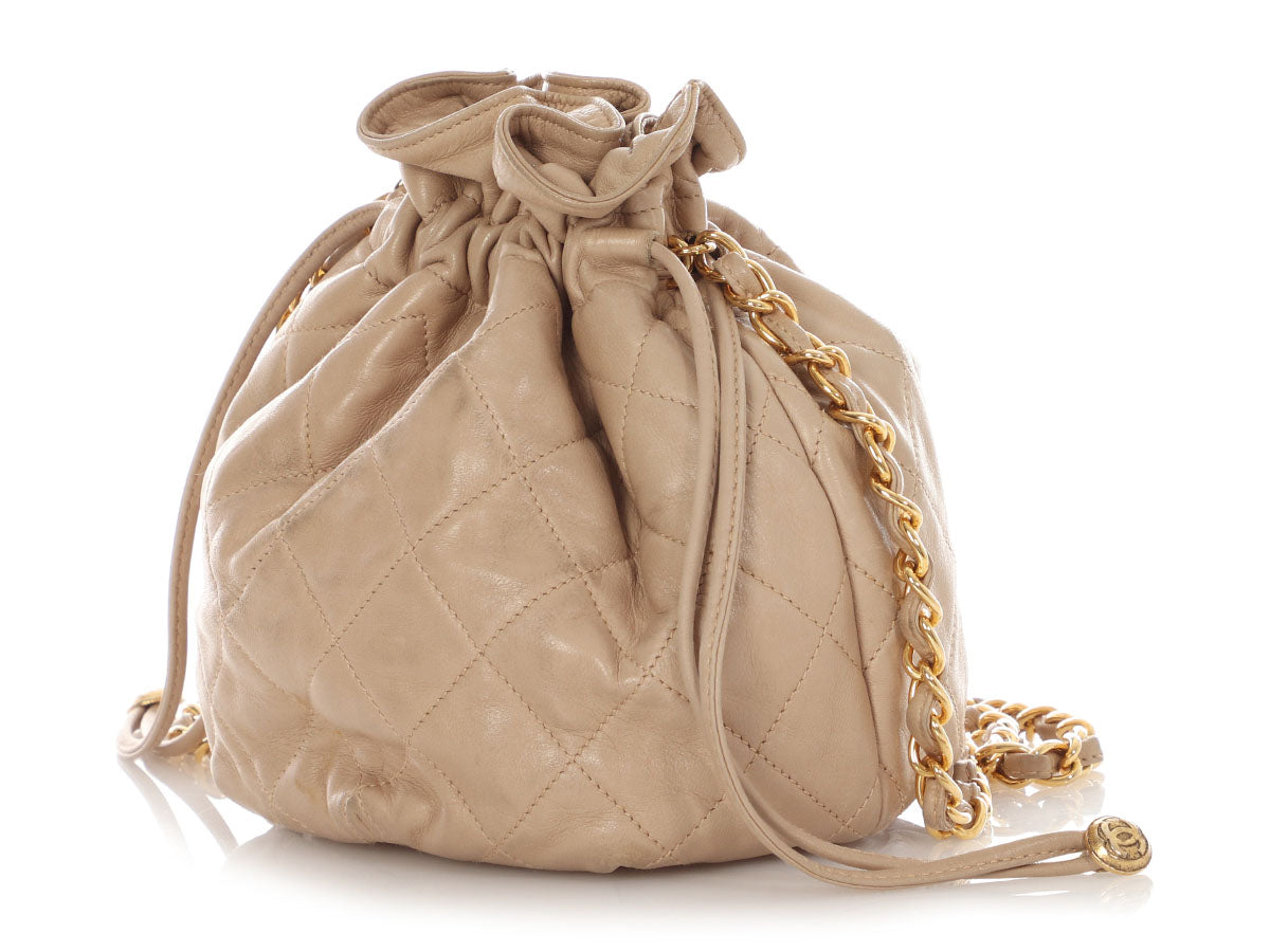 Chanel Small Taupe Quilted Lambskin Bucket Bag