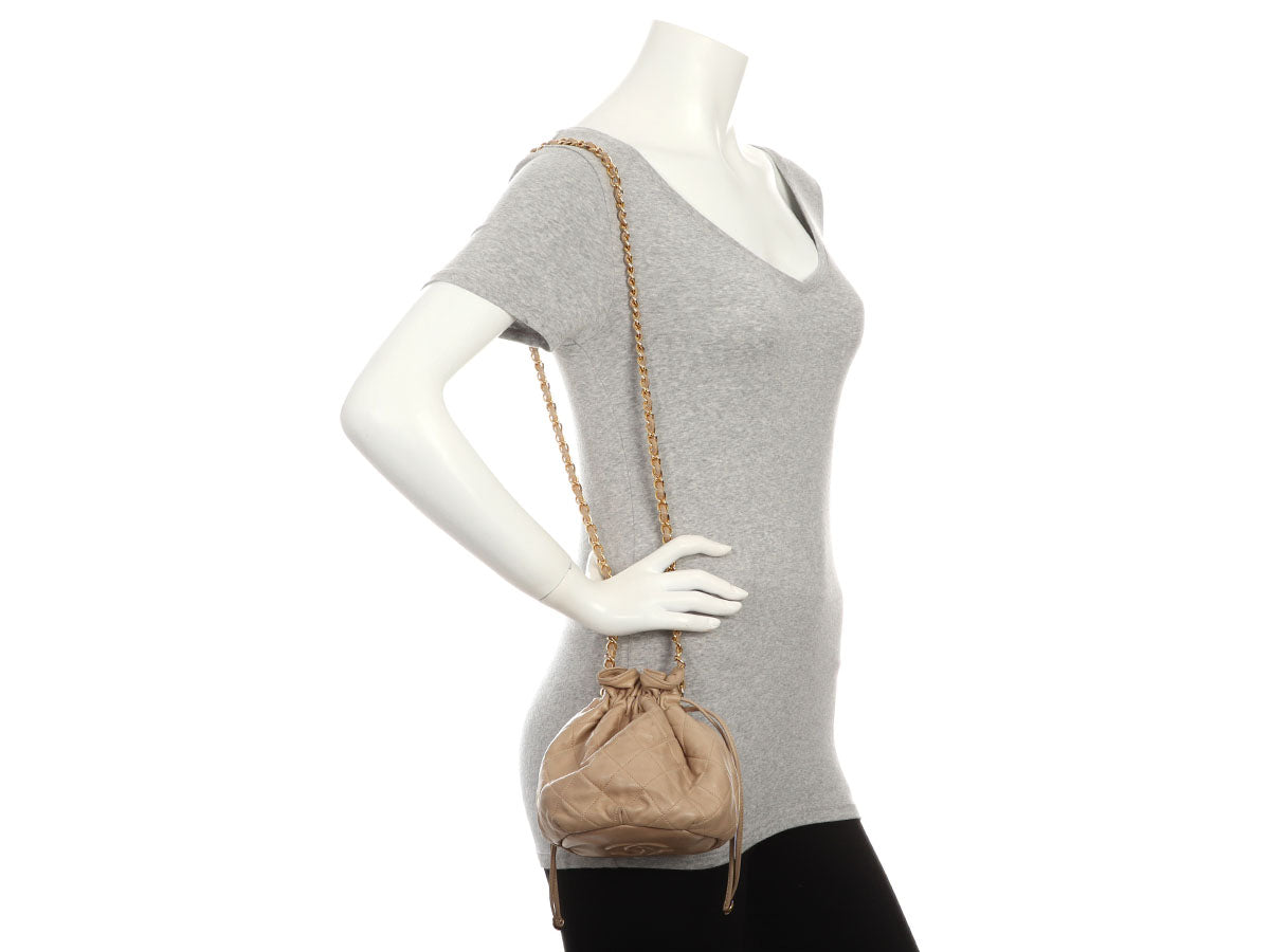 Chanel Small Taupe Quilted Lambskin Bucket Bag