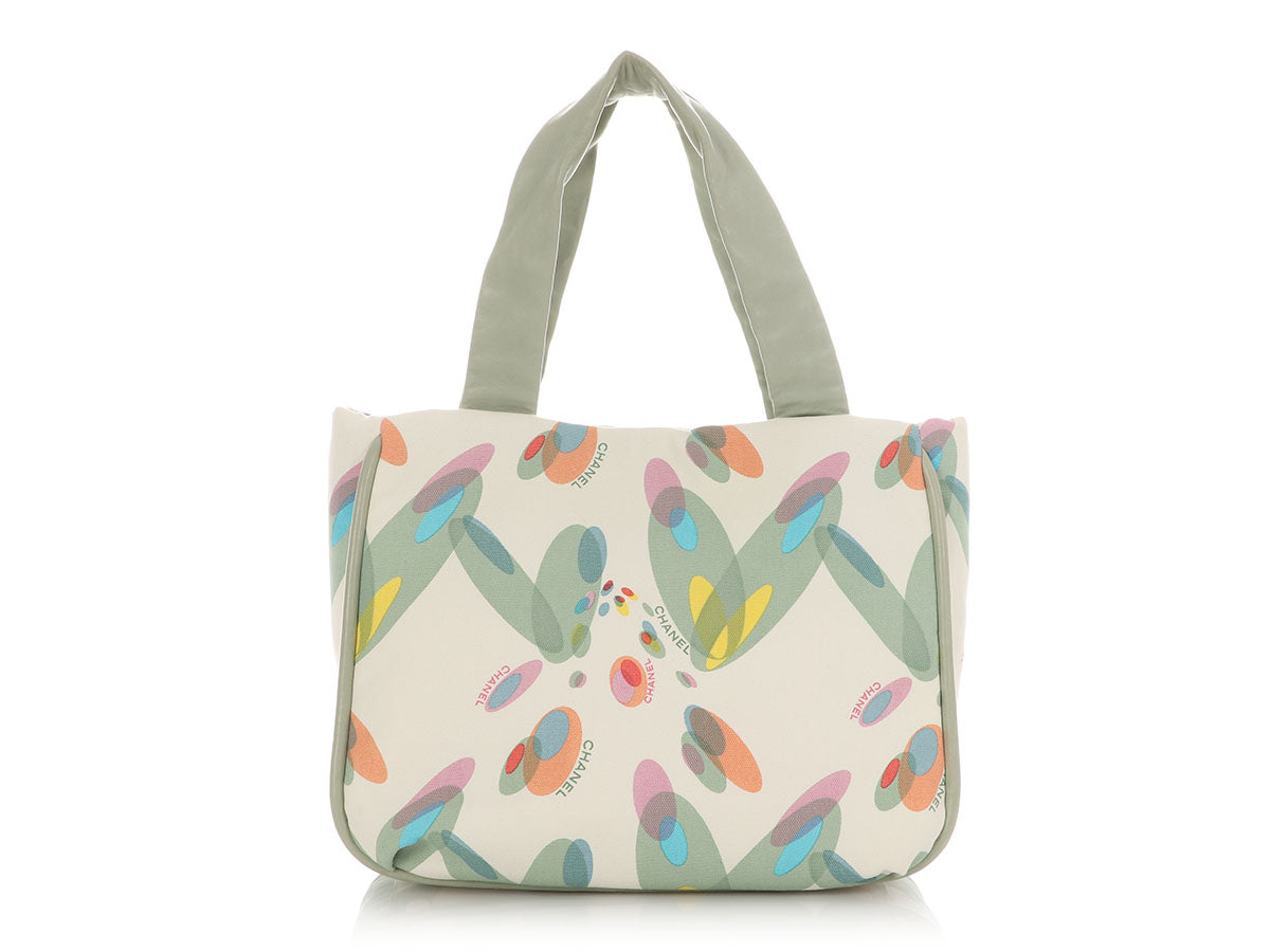 Chanel Light Green Lambskin and Multicolor Canvas Tote