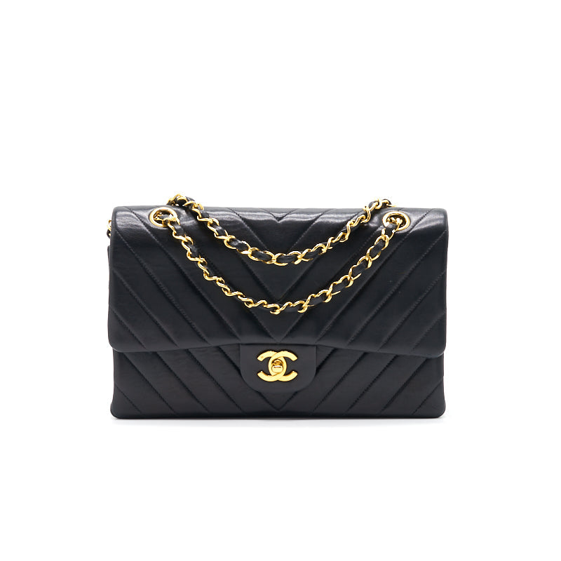 Chanel Classic Medium Double Flap Bag Black with 24K