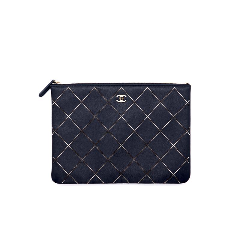 Chanel Calfskin with Metal Bead Pouch