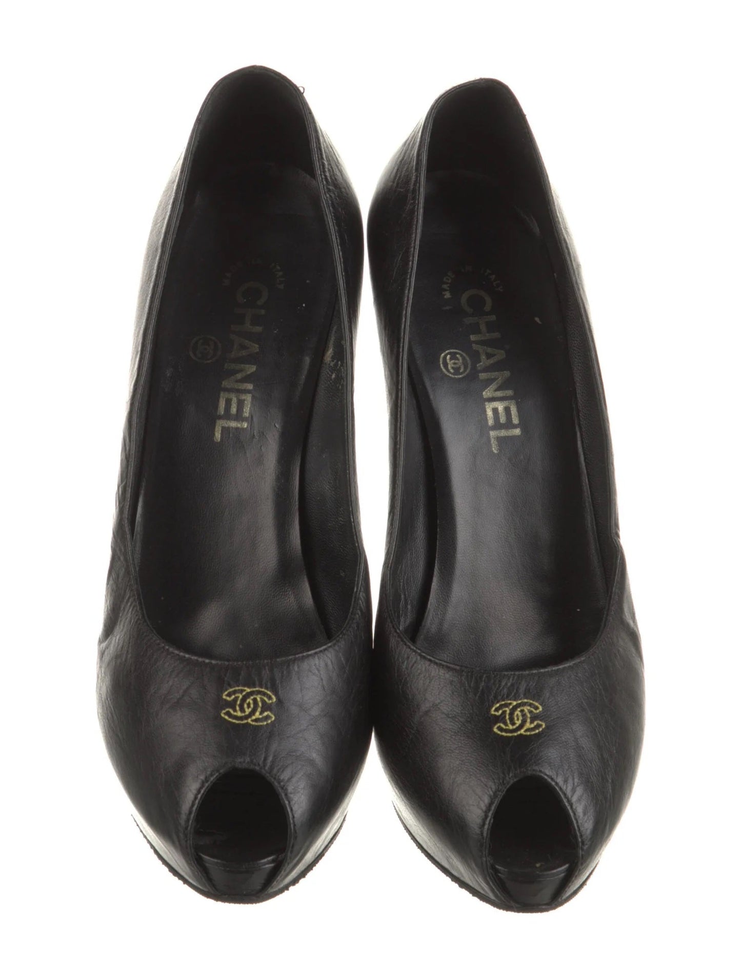 CHANEL CC CALFSKIN LEATHER PEEP TOE PUMPS Handbag