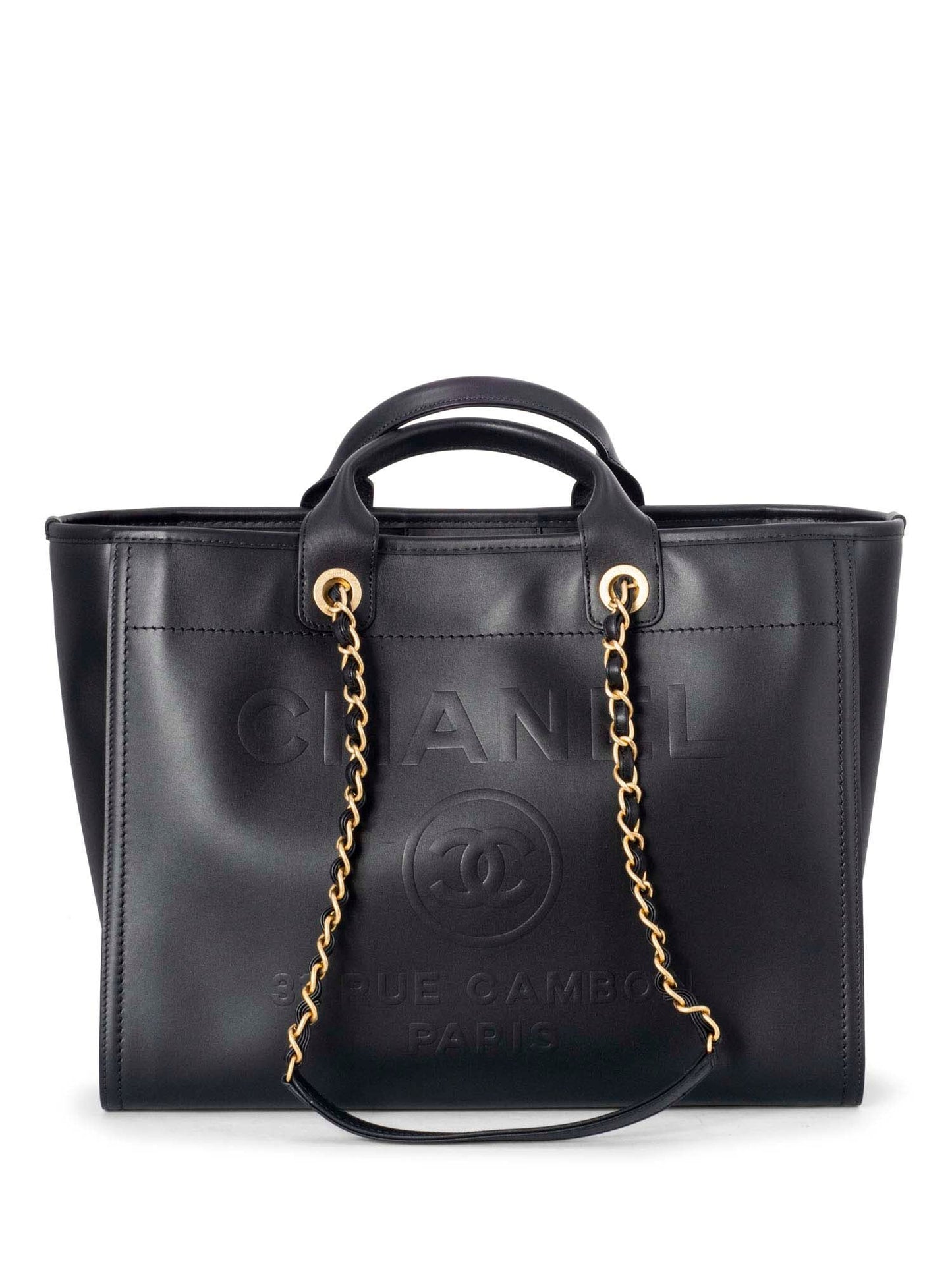 Chanel Calfskin Large Deauville Tote Black Gold