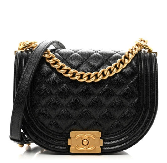 CHANEL CAVIAR QUILTED LEATHER SMALL BOY MESSENGER BAG