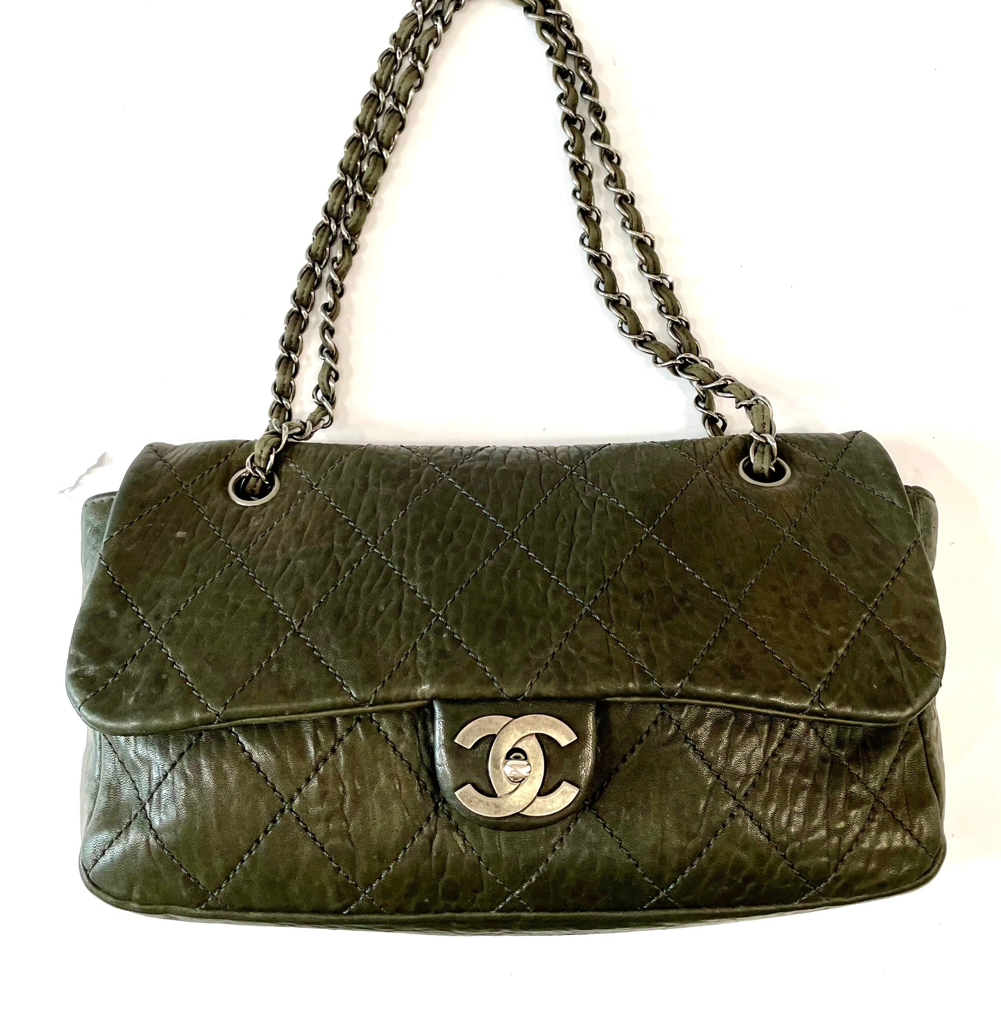 CHANEL CAVIAR CRUMPLED LEATHER MED CC CRAVE FLAP BAG