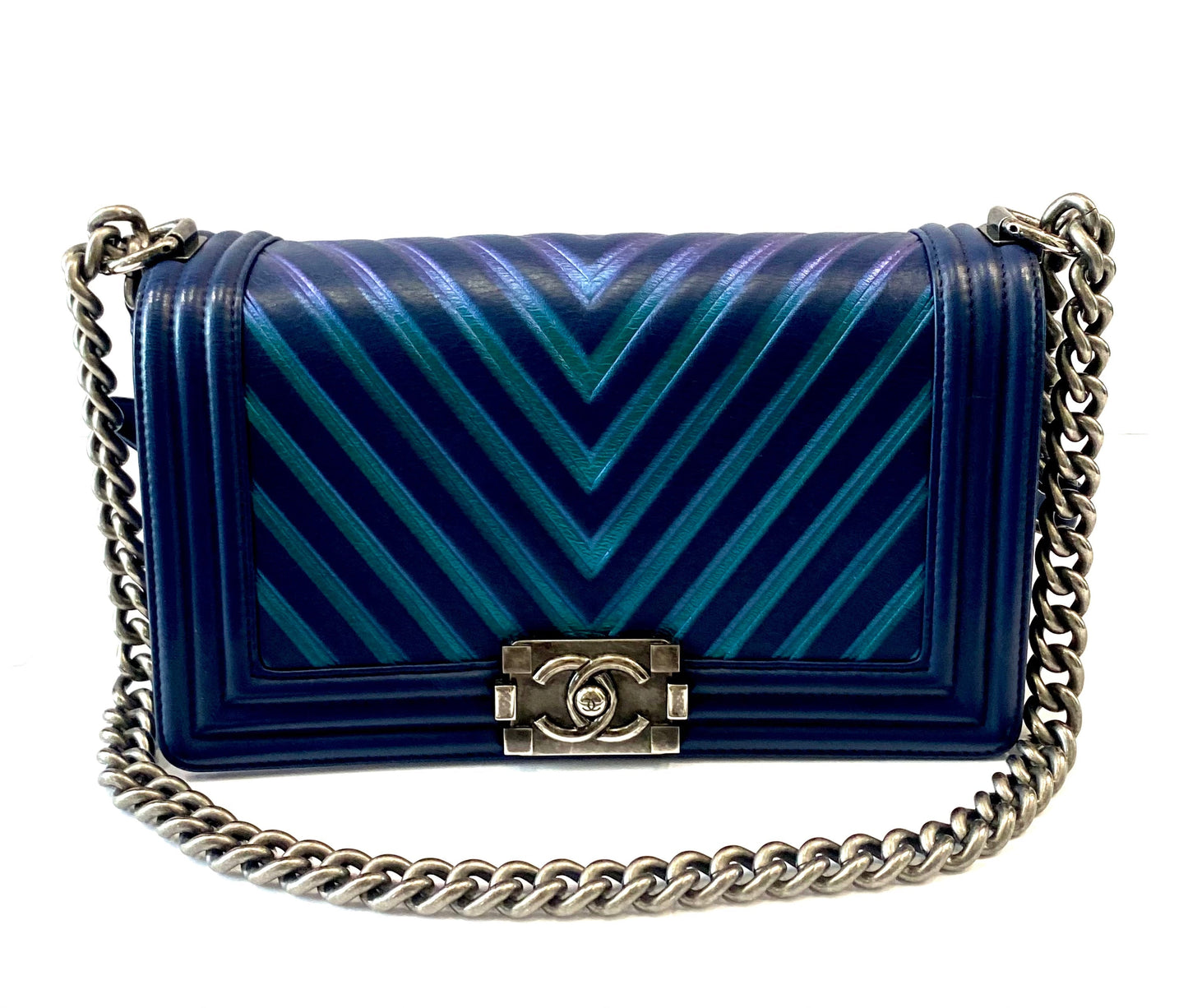 CHANEL HOLOGRAPHIC CHEVRON LAMBSKIN MEDIUM BOY BAG
