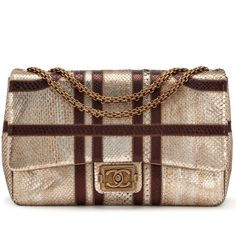 CHANEL -BOMBAY METALLIC PYTHON LARGE CLASSIC SINGLE FLAP BAG