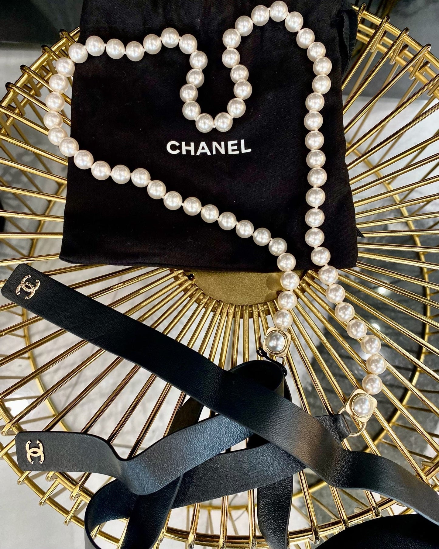 CHANEL CC GLASS PEARLS & LAMBSKIN WAIST BELT Handbag