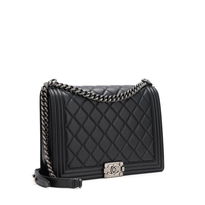CHANEL QUILTED CALFSKIN LARGE BOY BAG RUTHENIUM HARDWARE