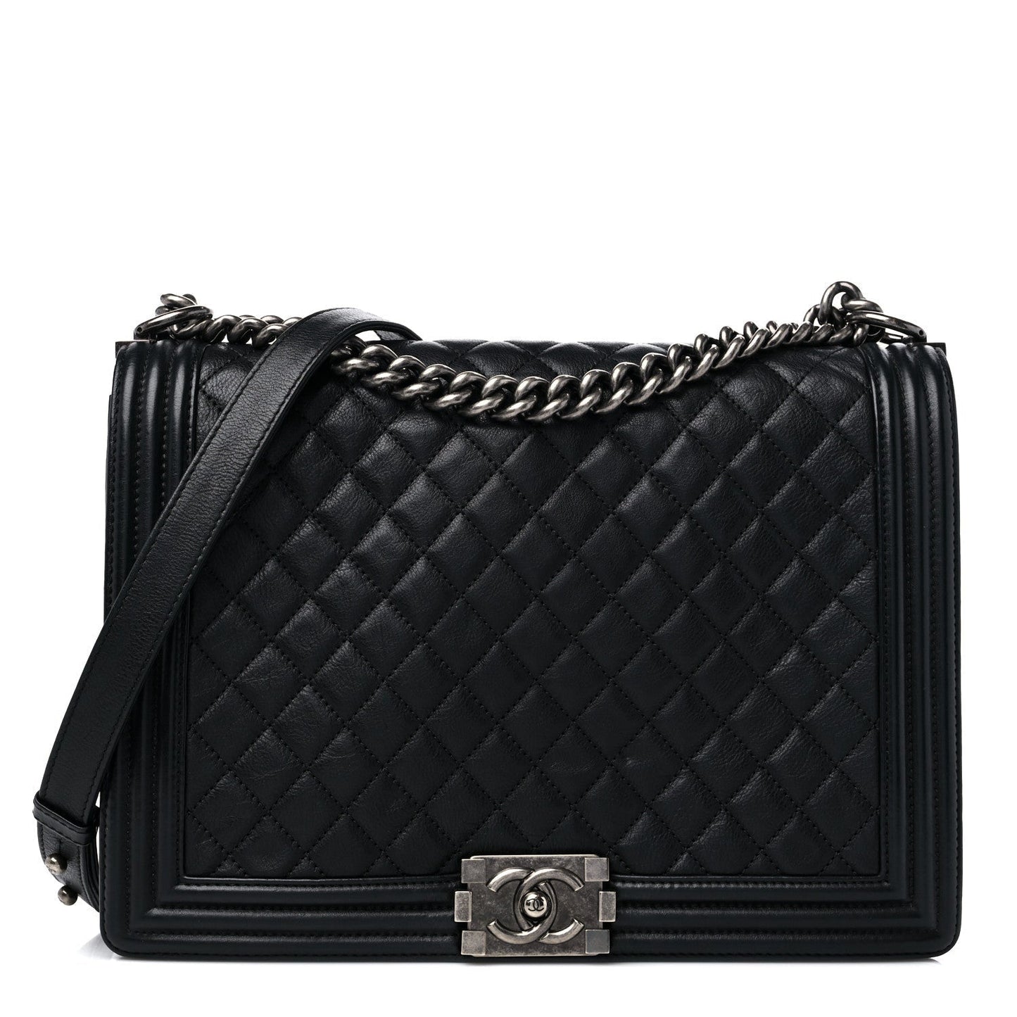 CHANEL QUILTED CALFSKIN LARGE BOY BAG RUTHENIUM HARDWARE