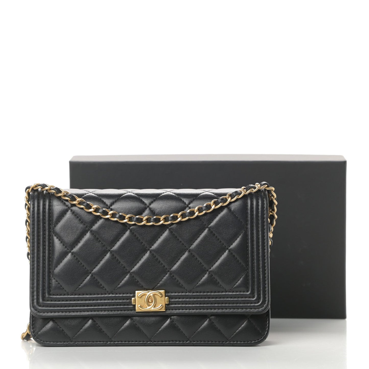 CHANEL QUILTED LAMBSKIN BOY WALLET ON CHAIN Crossbody