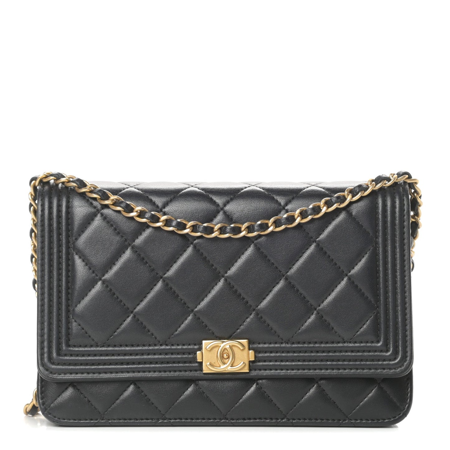 CHANEL QUILTED LAMBSKIN BOY WALLET ON CHAIN Crossbody