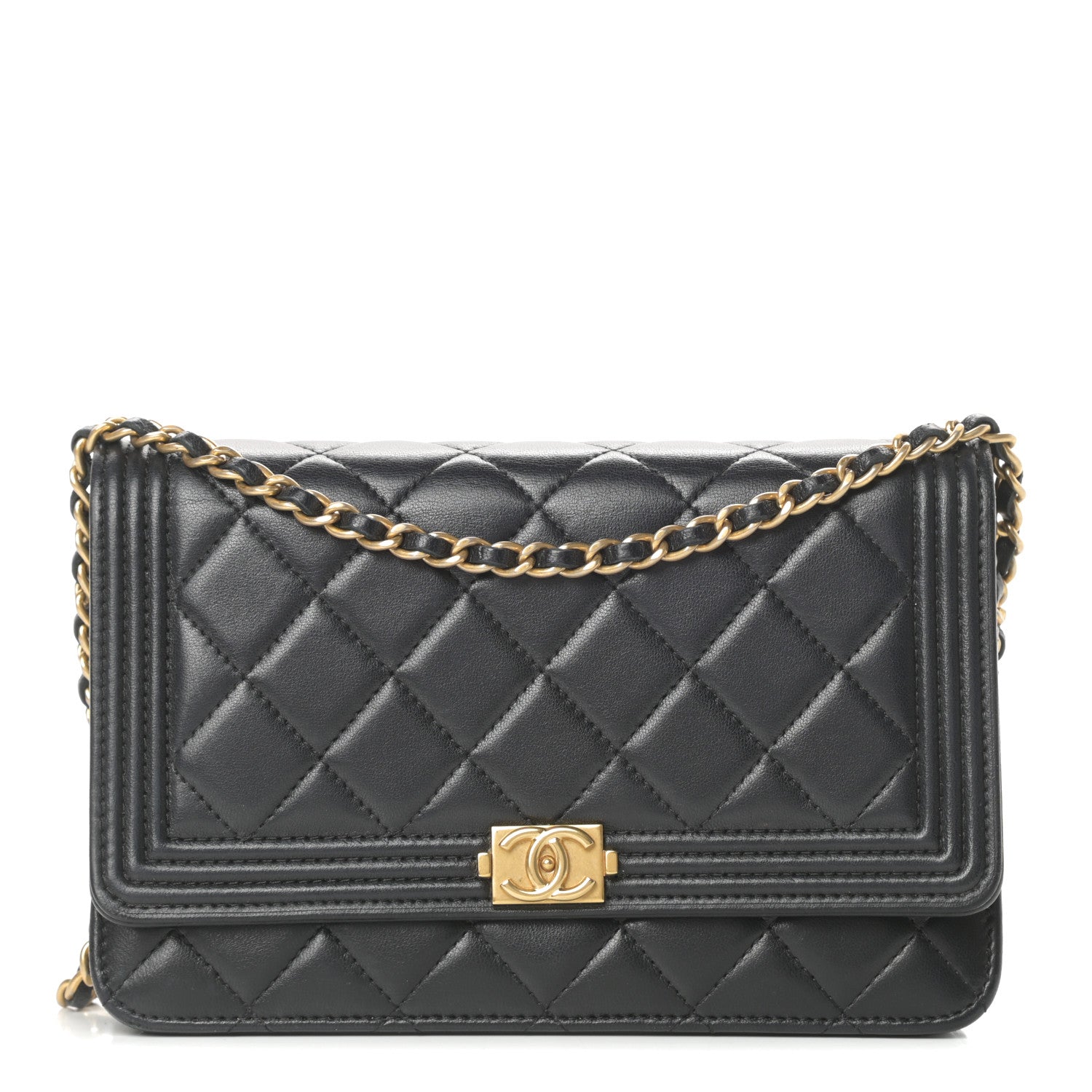 CHANEL QUILTED LAMBSKIN BOY WALLET ON CHAIN Crossbody