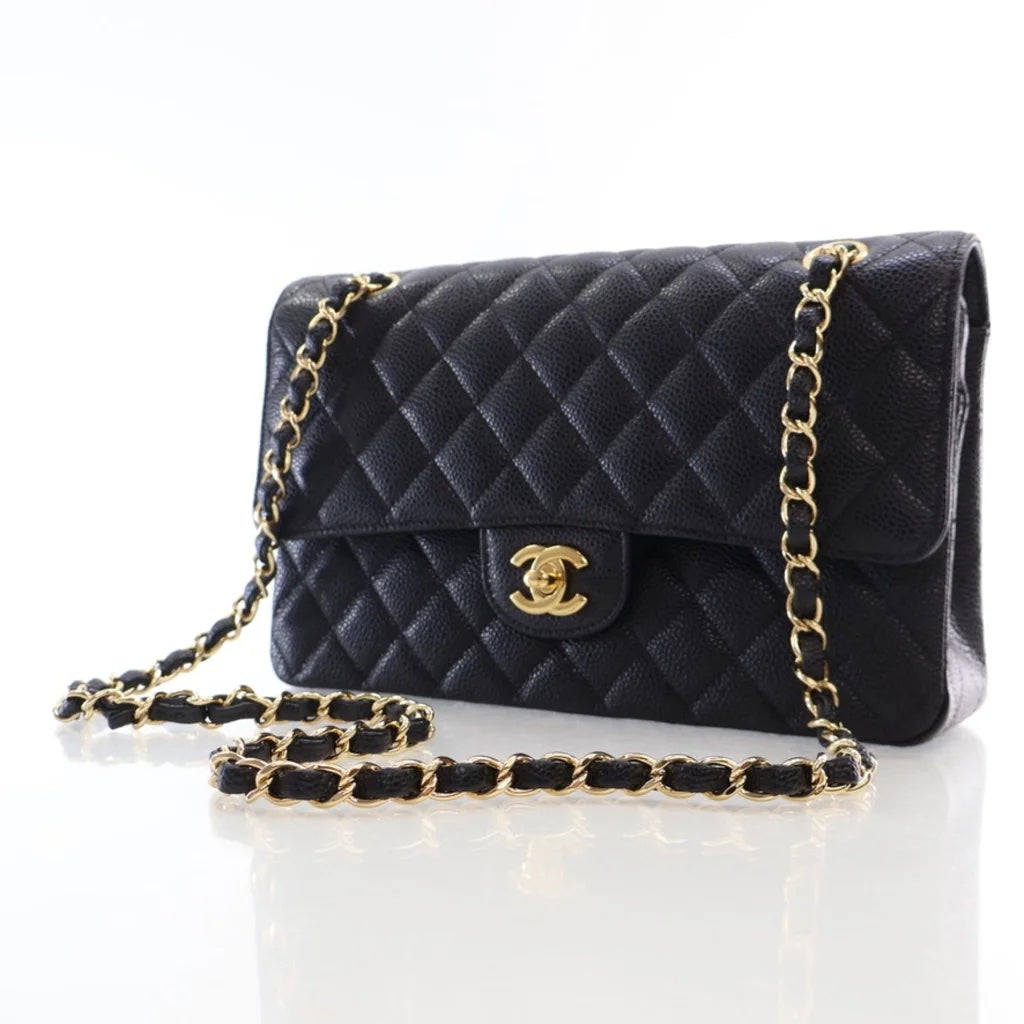 CHANEL QUILTED CAVIAR LEATHER CLASSIC DOUBLE FLAP MEDIUM BAG