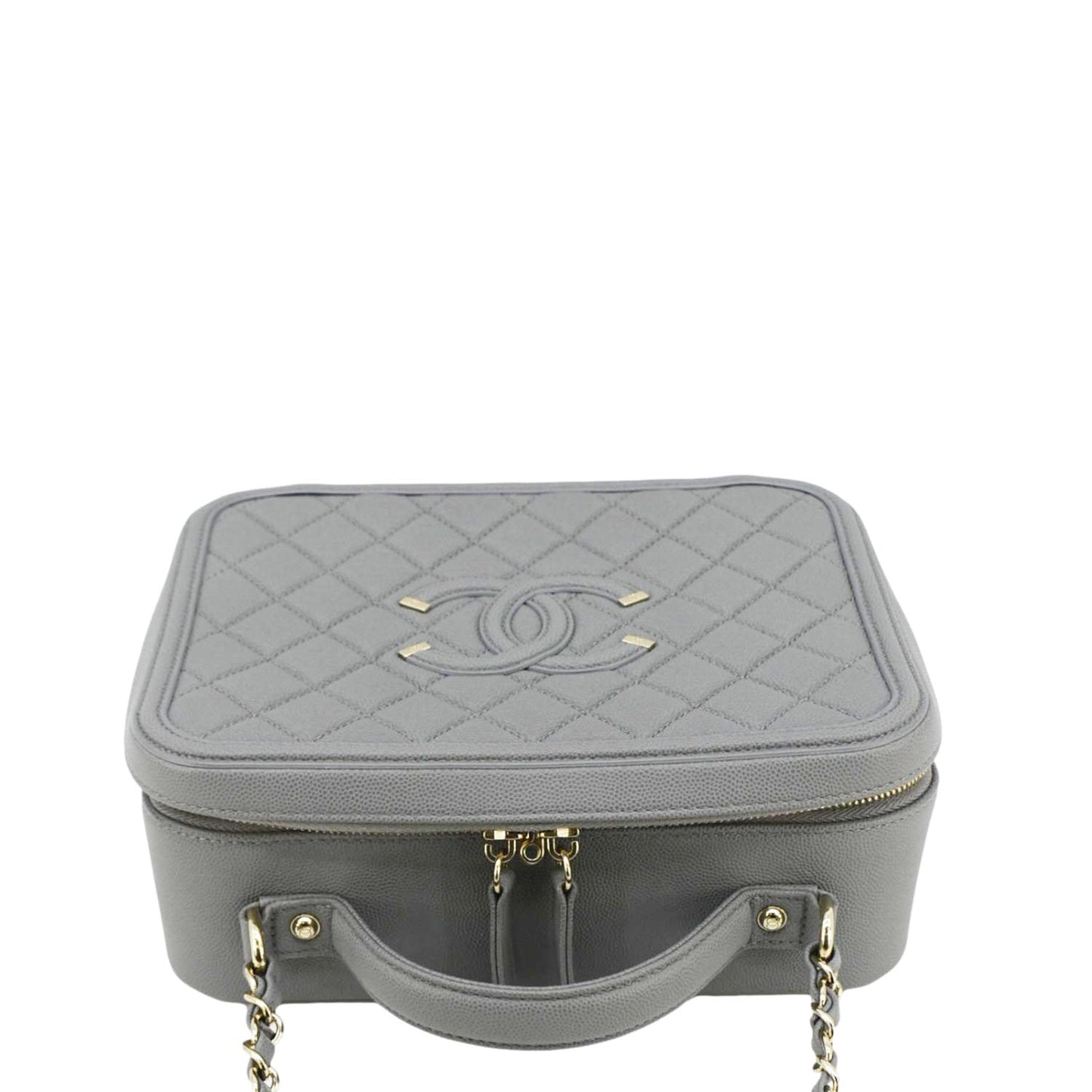 Chanel Vanity Case Filigree CC Large Caviar Quilted Shoulder Bag Grey