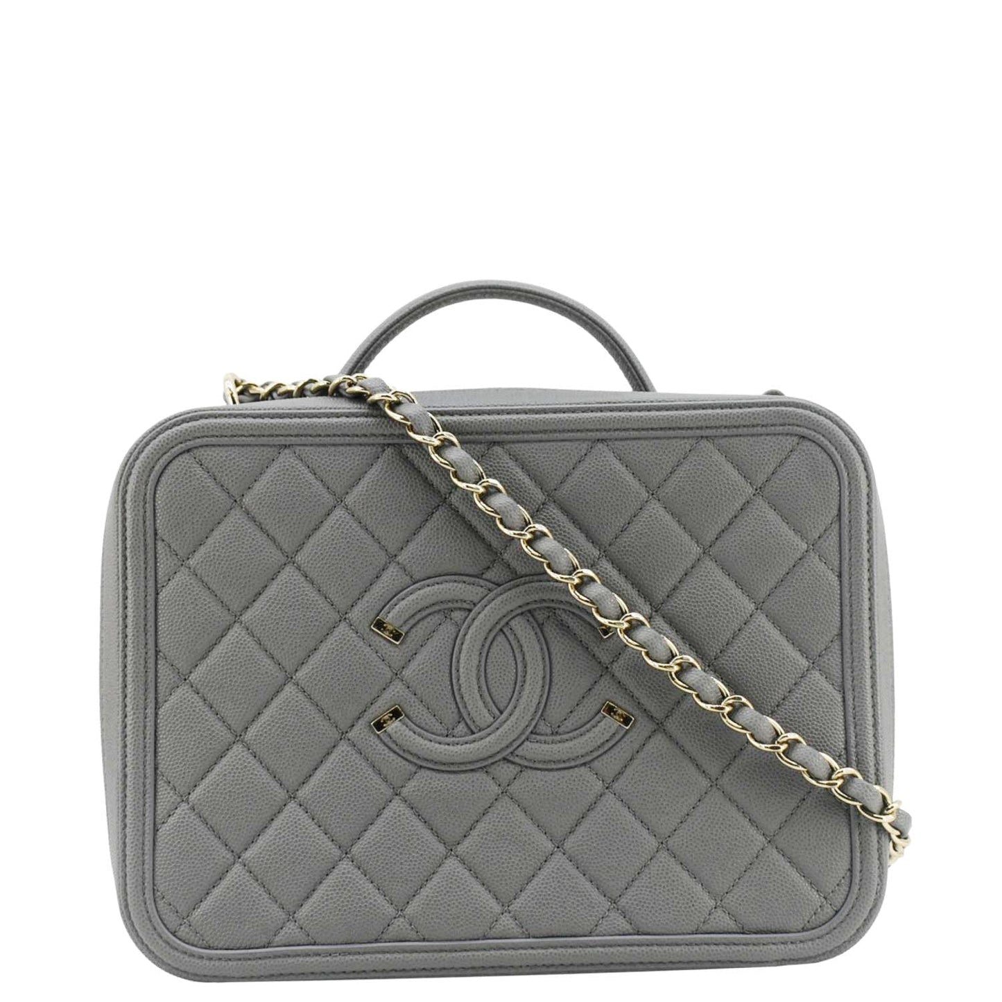 Chanel Vanity Case Filigree CC Large Caviar Quilted Shoulder Bag Grey