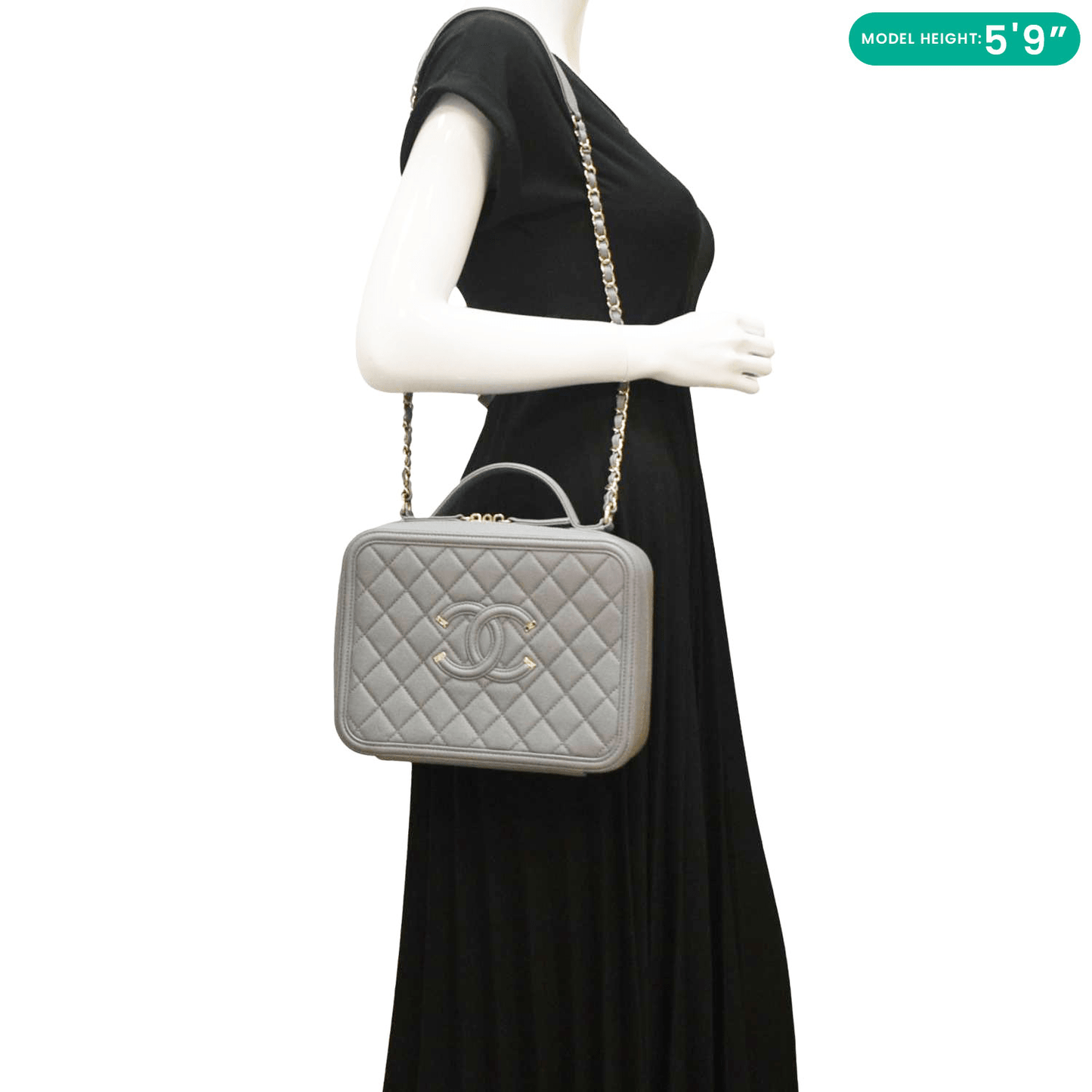 Chanel Vanity Case Filigree CC Large Caviar Quilted Shoulder Bag Grey