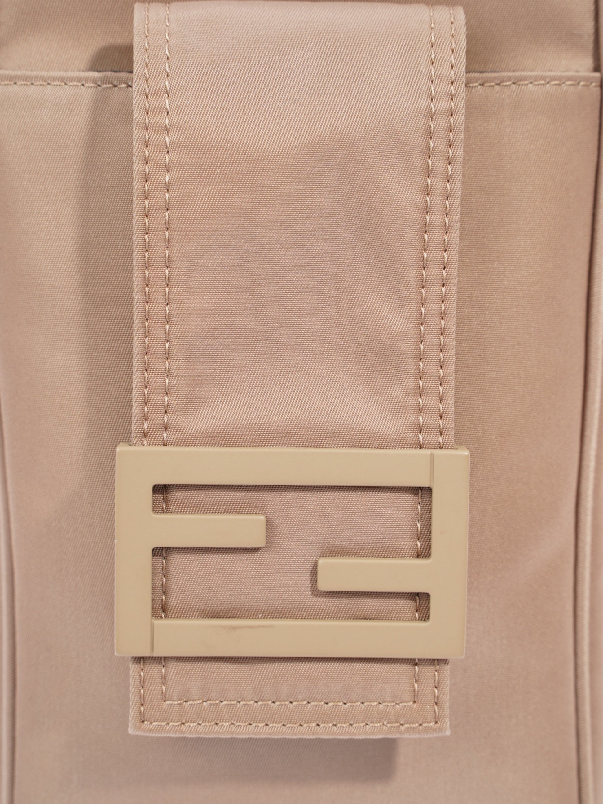 Fendi Logo Plaque Messenger Bag Beige Nylon