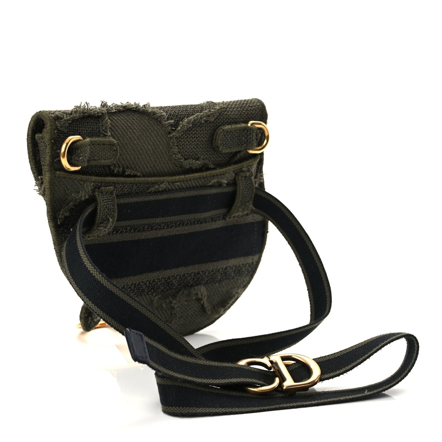 Christian Dior Canvas Embroidered Camouflage Saddle Belt Bag Green