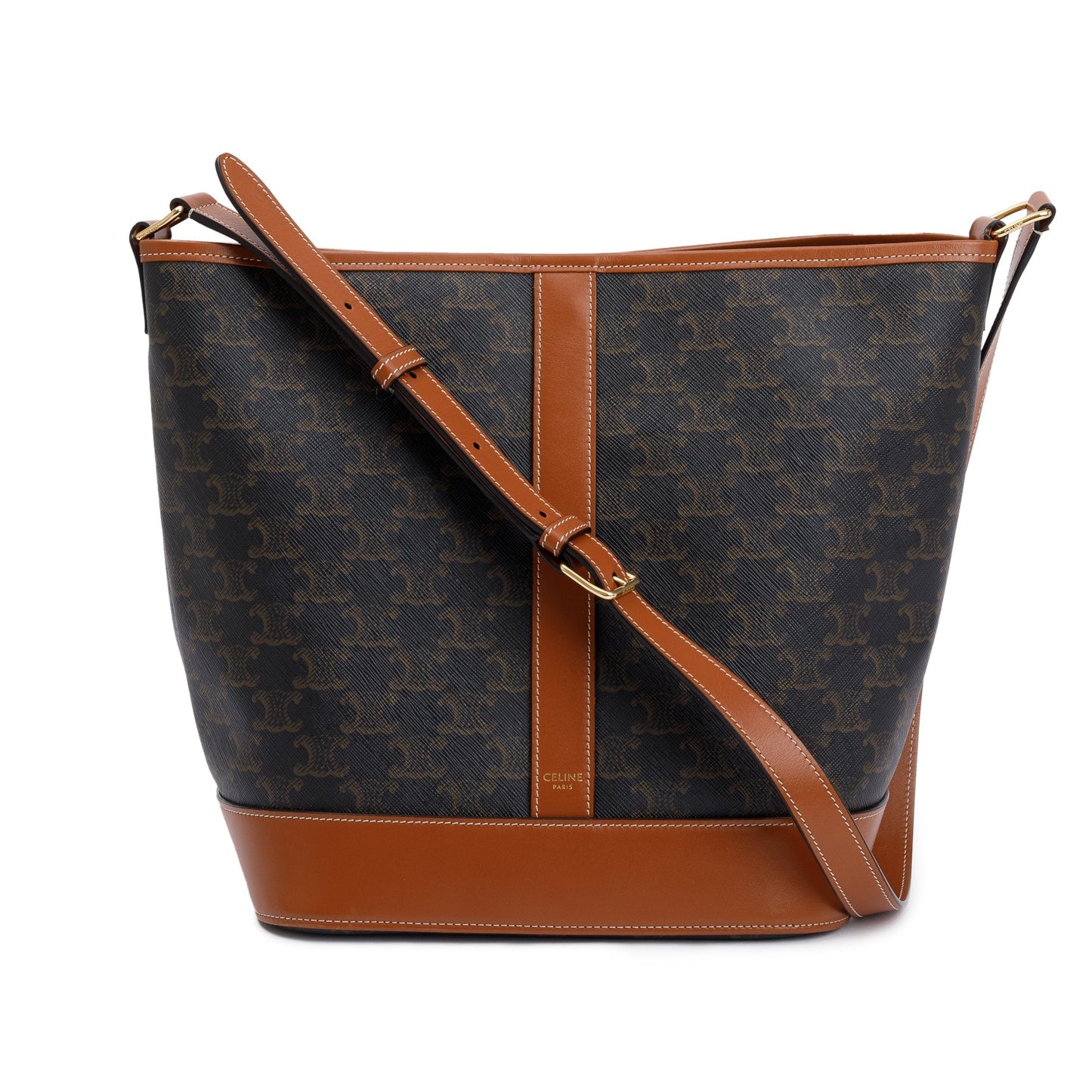 Celine 2020 Brown Triomphe Canvas Medium Bucket Bag