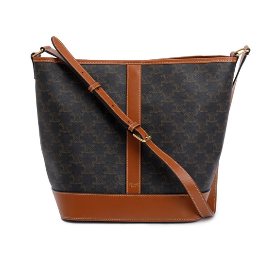 Celine 2020 Brown Triomphe Canvas Medium Bucket Bag