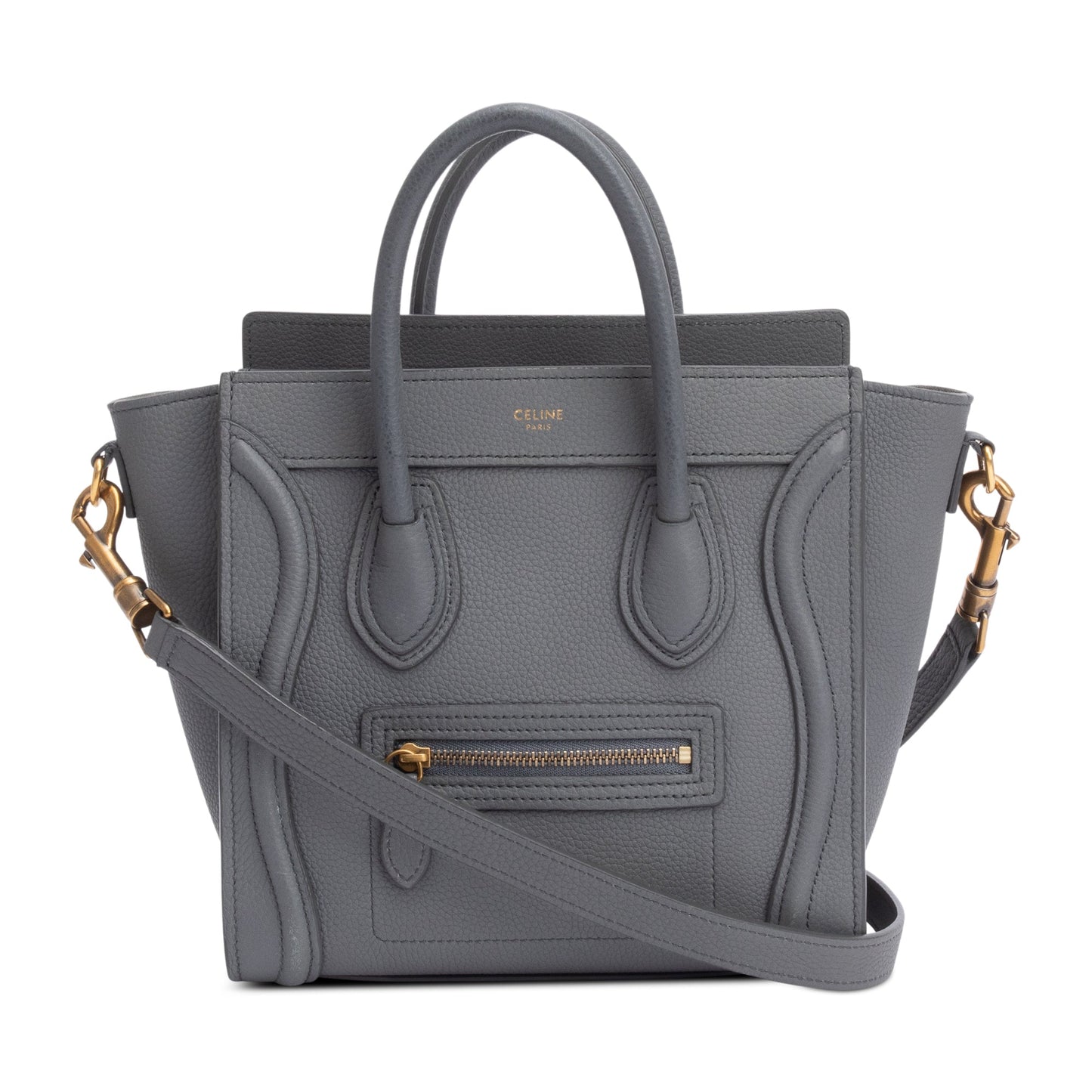 Celine 2022 Grey Calfskin Leather Nano Luggage Tote