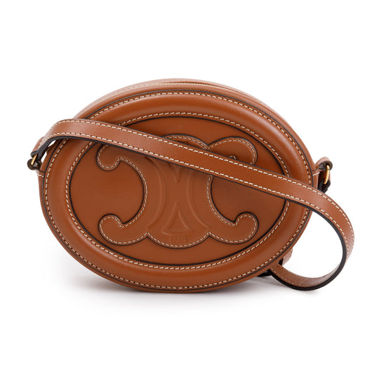 Celine 2022 Tan Smooth Calfskin Leather Mini Cuir Triomphe Oval Crossbody Bag