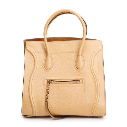 Celine Beige Drummed Calfskin Leather Mini Luggage Tote