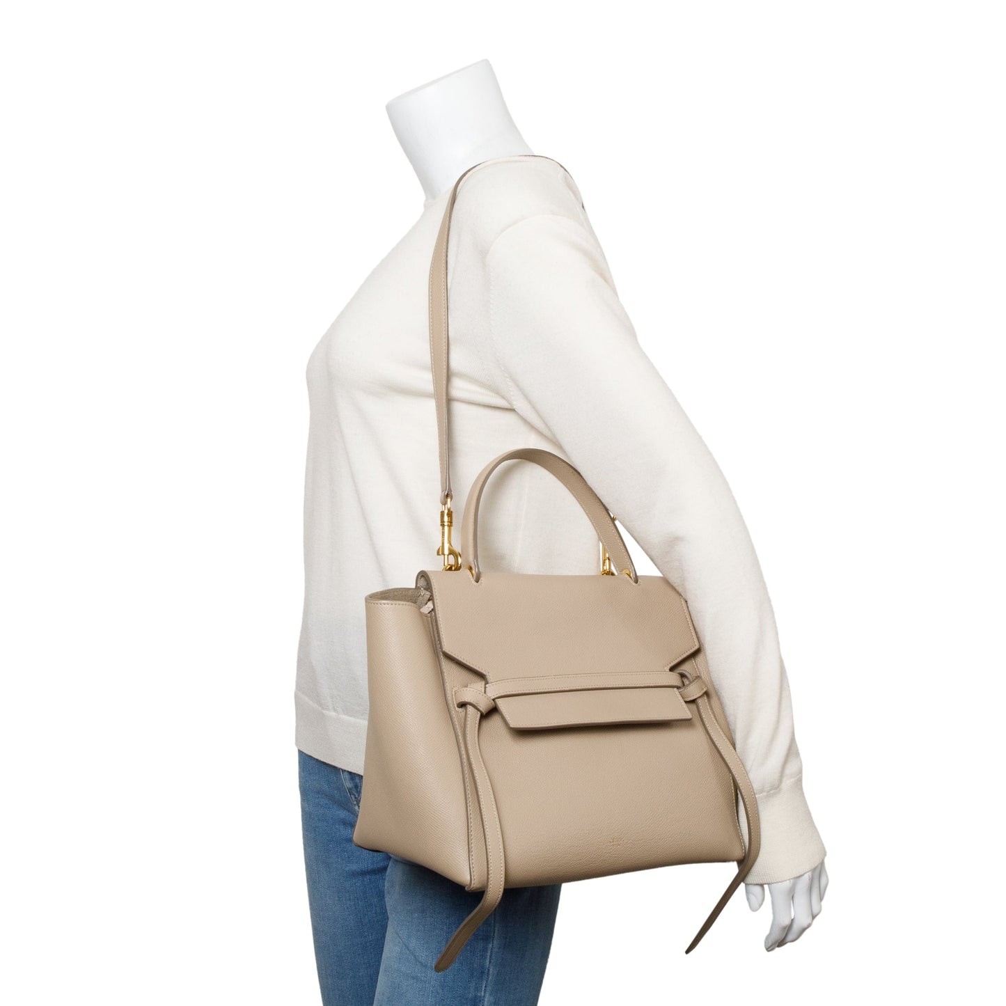 Celine Beige Grained Calfskin Leather Mini Belt Bag
