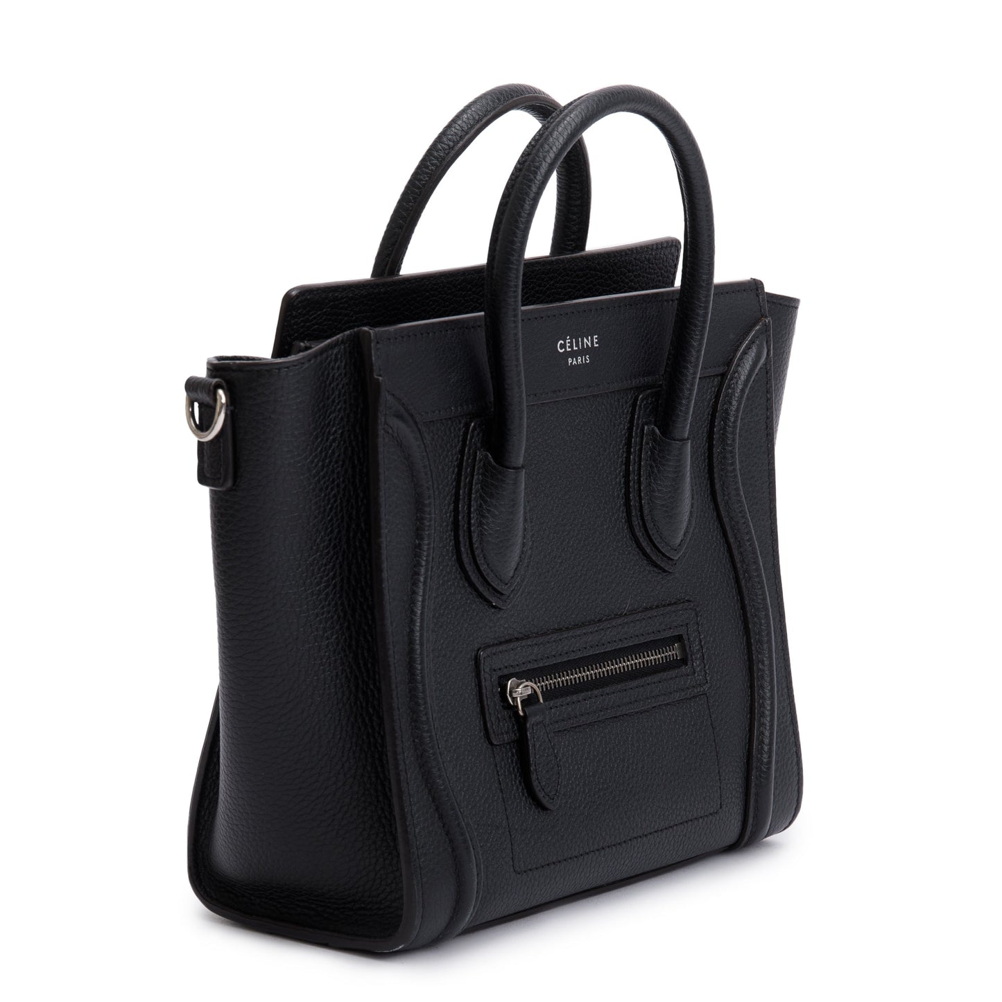 Celine Black Drummed Calfskin Leather Nano Luggage Tote