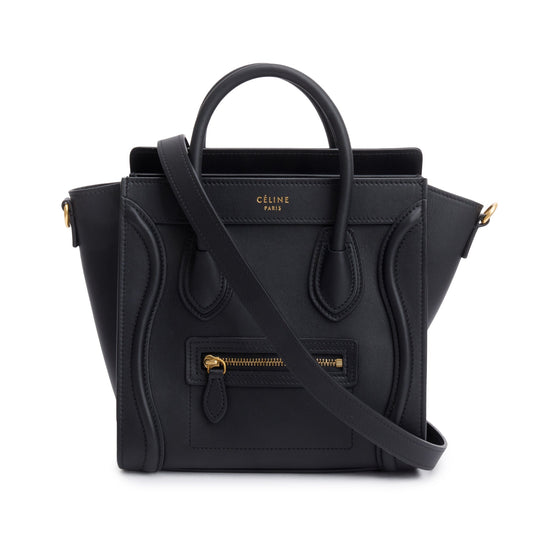 Celine Black Smooth Calfskin Leather Nano Luggage Tote