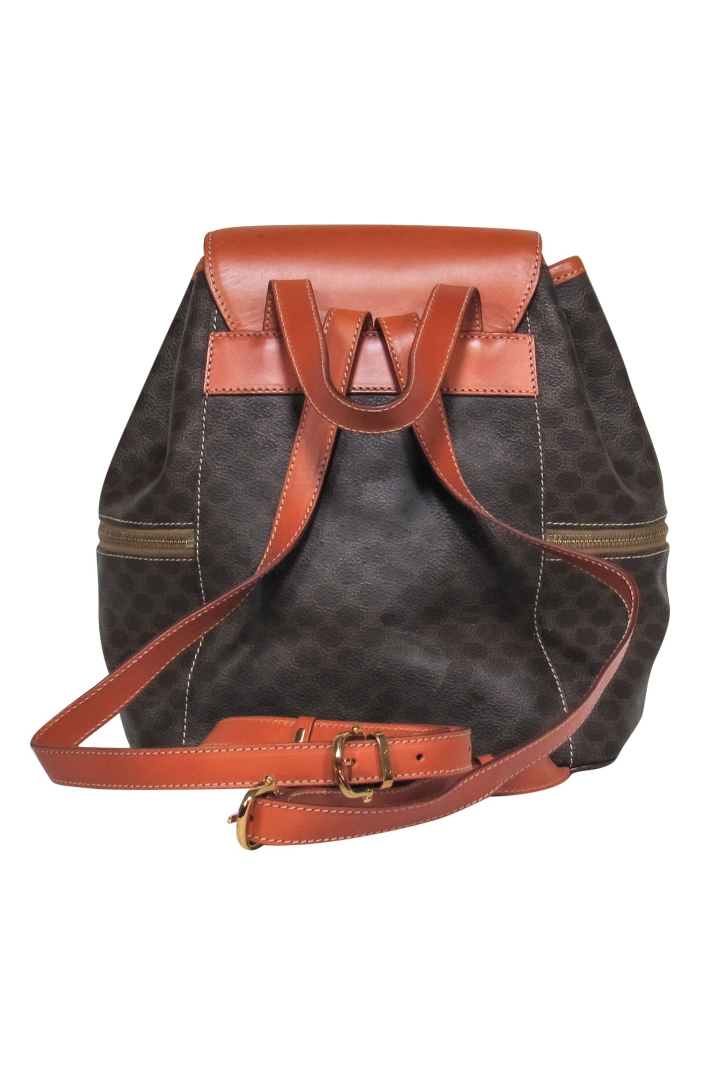 Luxury CELINE - Brown Pebbled Leather Printed Fold-Over "Borsa Donna" Backpack