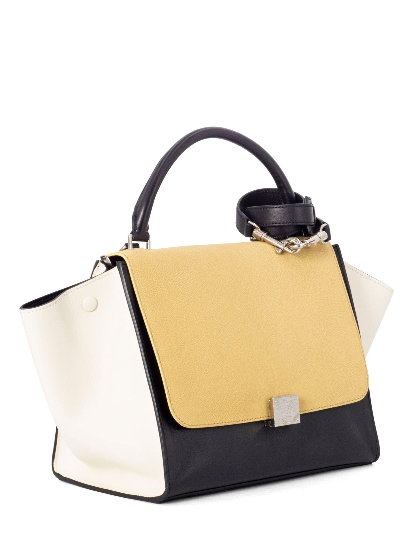 Luxury CELINE Drummed Leather Medium Tri-Color Trapeze Bag Yellow Black