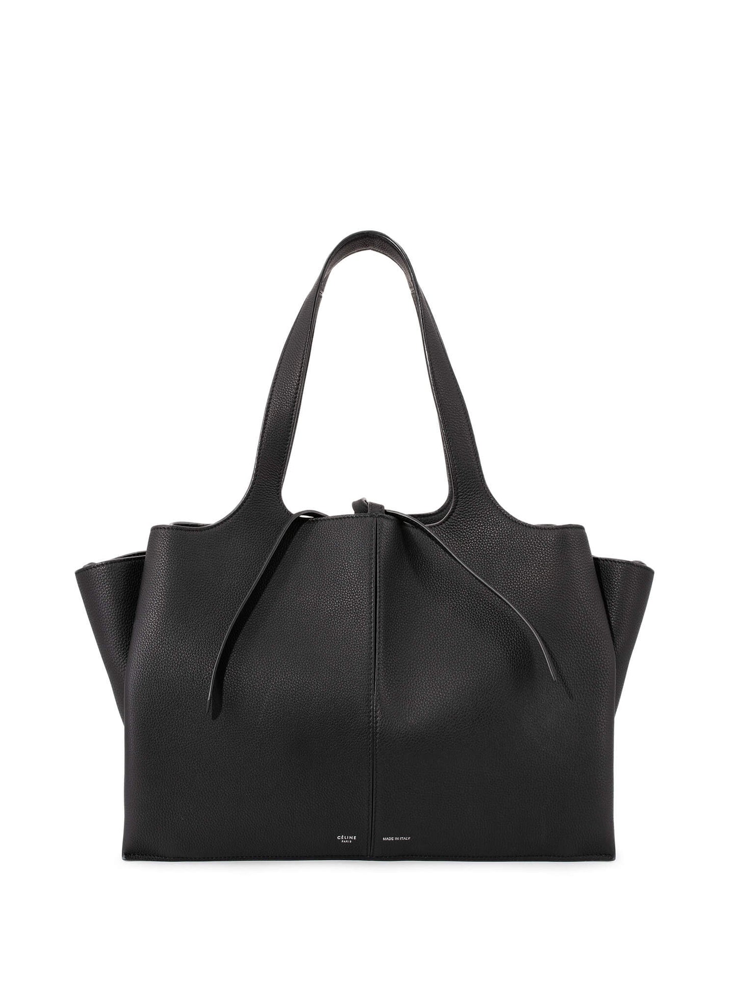 Luxury CELINE Leather Medium Tri-Fold Shopper Bag Black