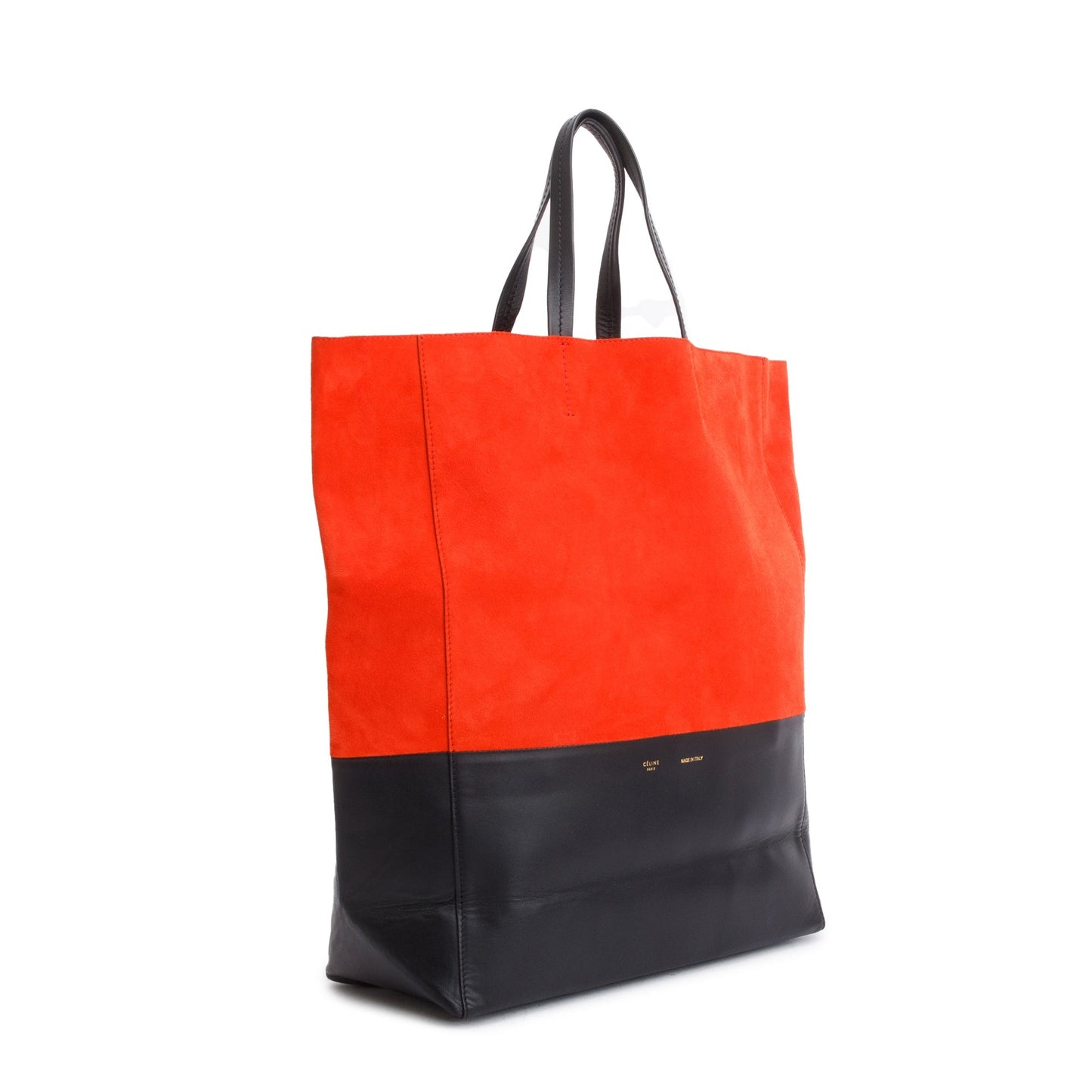 Celine Red & Black Suede Smooth Leather Bicolor Vertical Cabas Tote