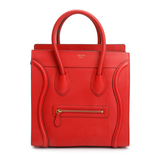 Celine Red Drummed Calfskin Leather Mini Luggage Tote