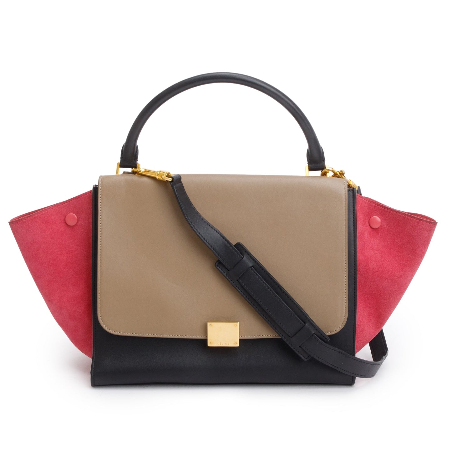 Celine Tricolor Calfskin Leather and Suede Medium Trapeze Bag