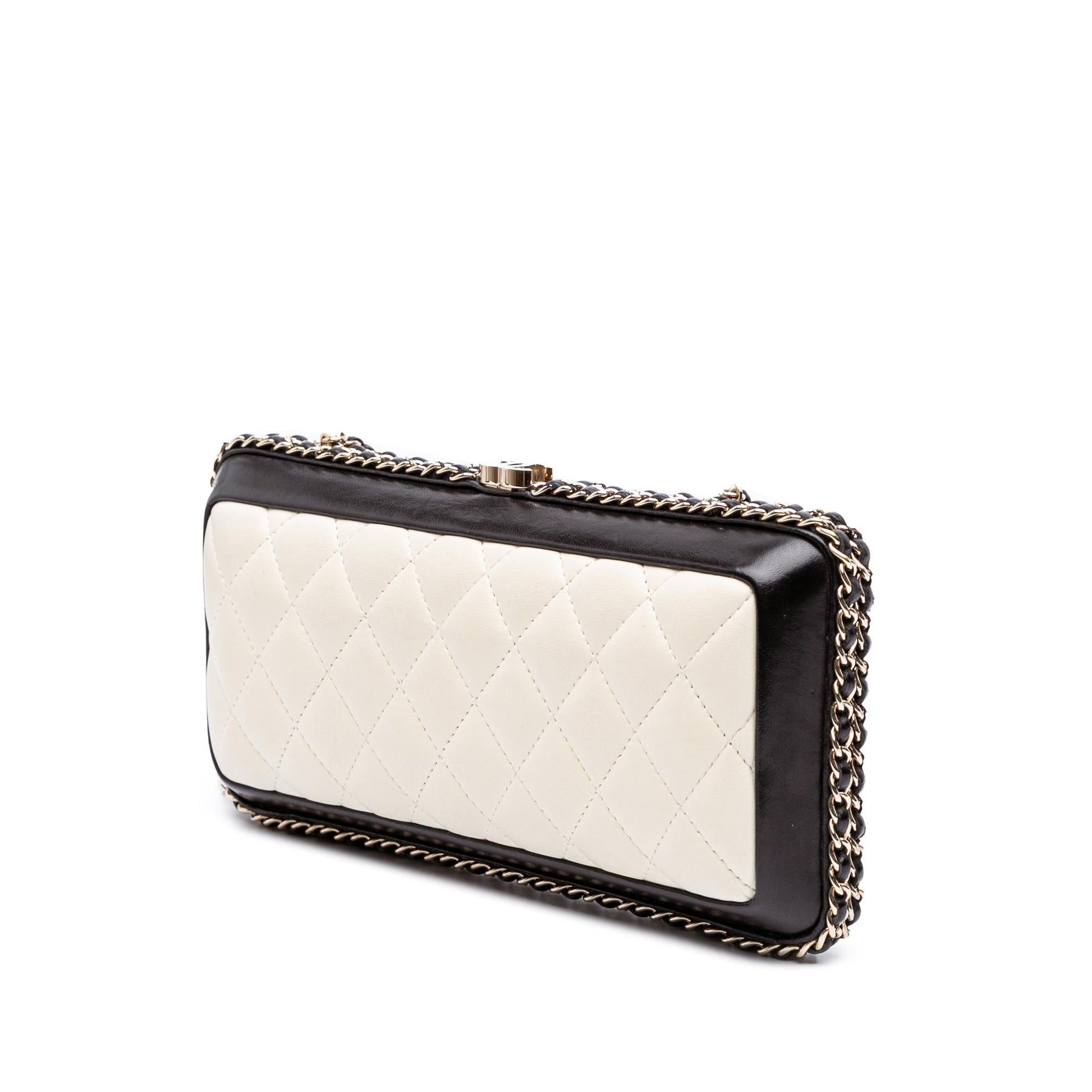 Chanel Bicolor Quilted Lambskin Chain Around Clutch