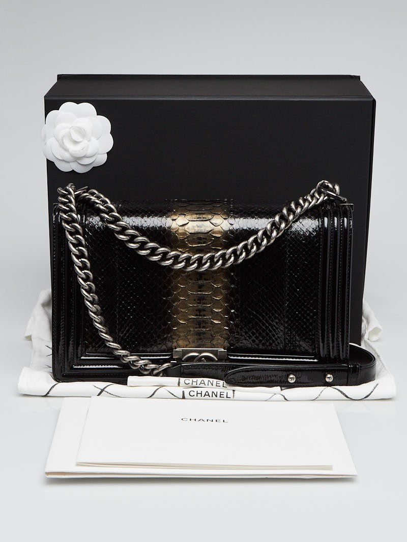 CHANEL PYTHON AND PATENT LEATHER MEDIUM BOY BAG