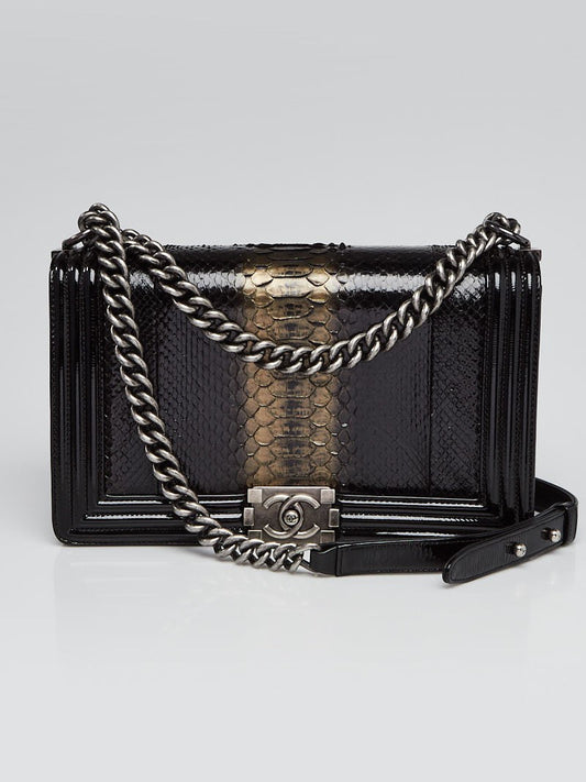 CHANEL PYTHON AND PATENT LEATHER MEDIUM BOY BAG