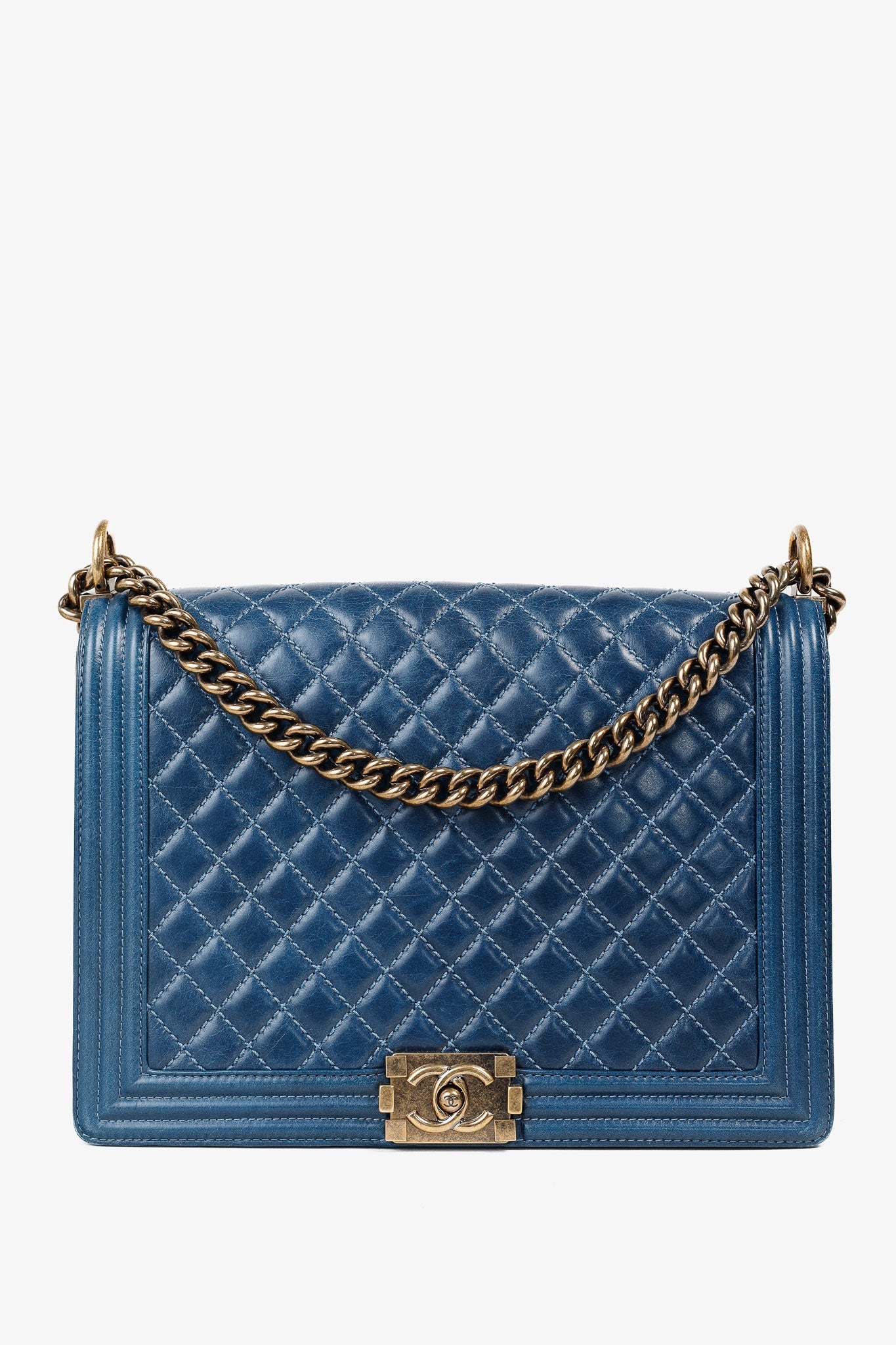 Chanel Blue Quilted Leather Large Boy Shoulder Bag