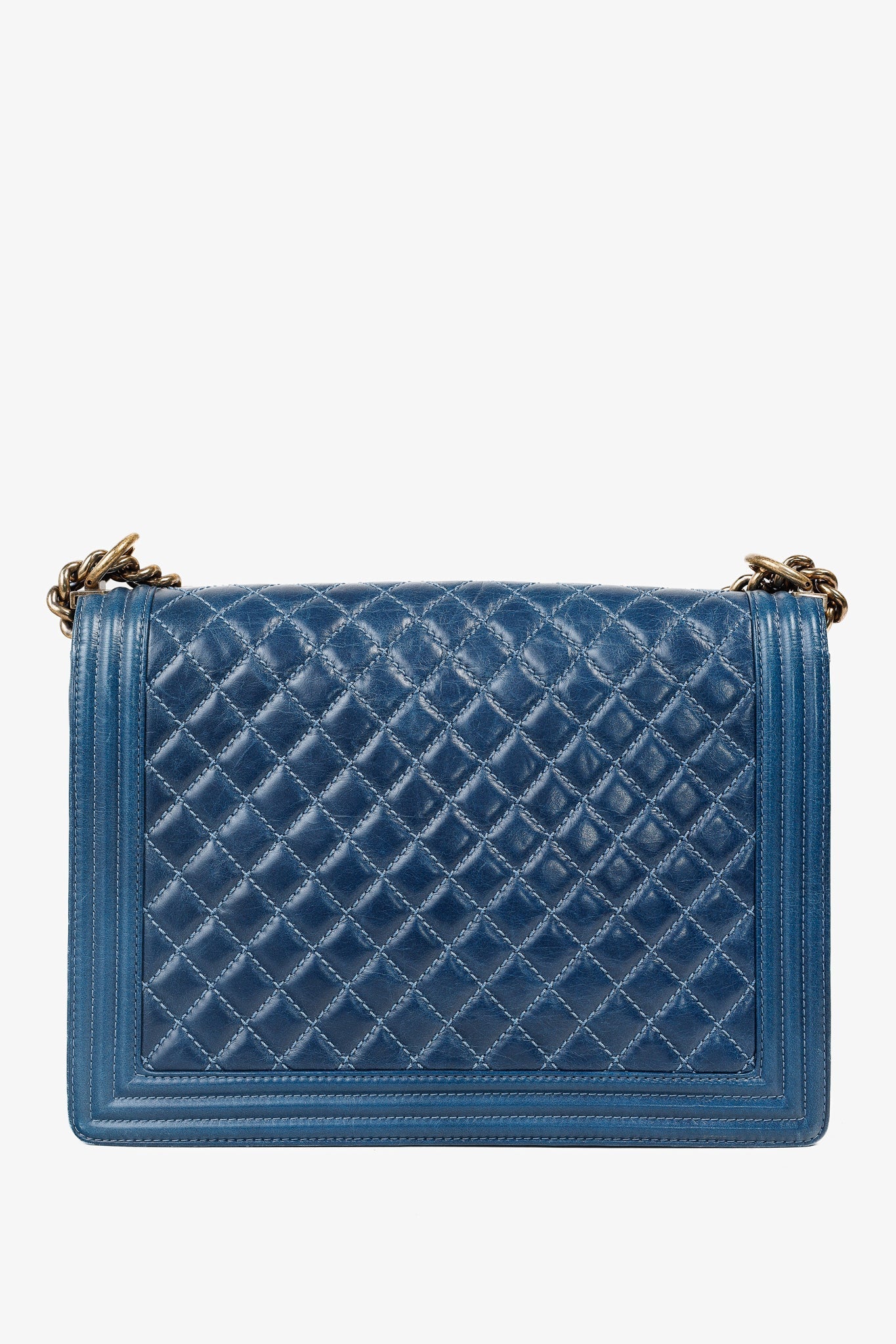 Chanel Blue Quilted Leather Large Boy Shoulder Bag
