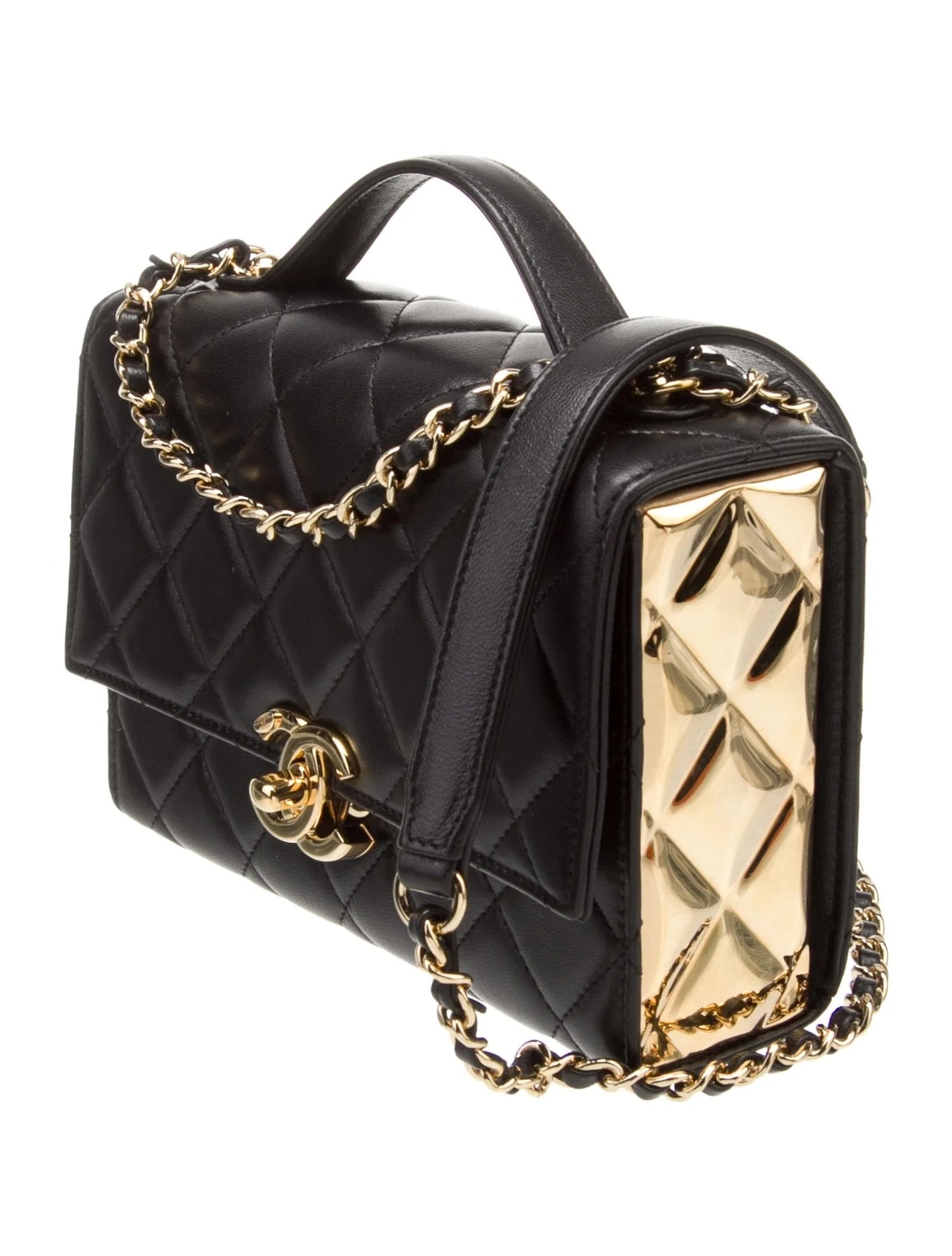 CHANEL CC LAMBSKIN QUILTED GOLDEN PLATE MINI FLAP BAG