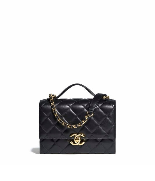 CHANEL CC LAMBSKIN QUILTED GOLDEN PLATE MINI FLAP BAG