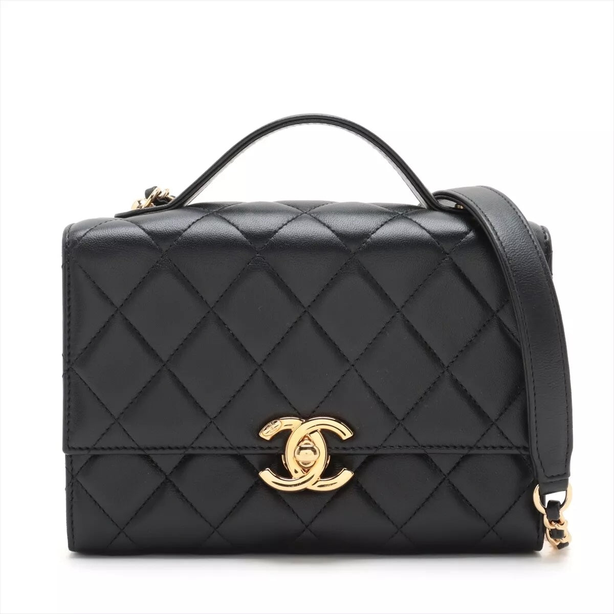 CHANEL CC LAMBSKIN QUILTED GOLDEN PLATE MINI FLAP BAG