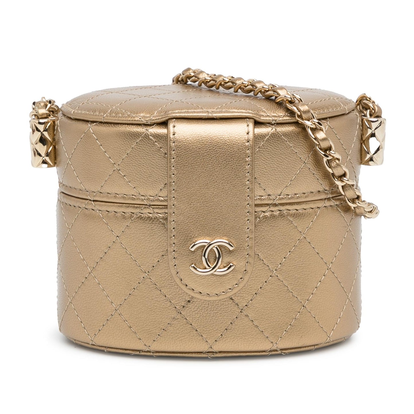 Chanel CC Metallic Lambskin Round Vanity Case (SHG-PNccdr) Handbag