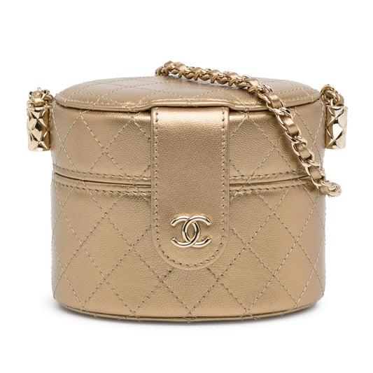 Chanel CC Metallic Lambskin Round Vanity Case (SHG-PNccdr) Handbag